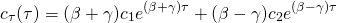 \[ c_\tau(\tau) = (\beta + \gamma) c_1 e^{(\beta + \gamma) \tau} + (\beta - \gamma) c_2 e^{(\beta - \gamma) \tau} \]